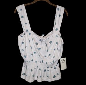Chaser White Tank with Blue/Green Floral Accents Size L